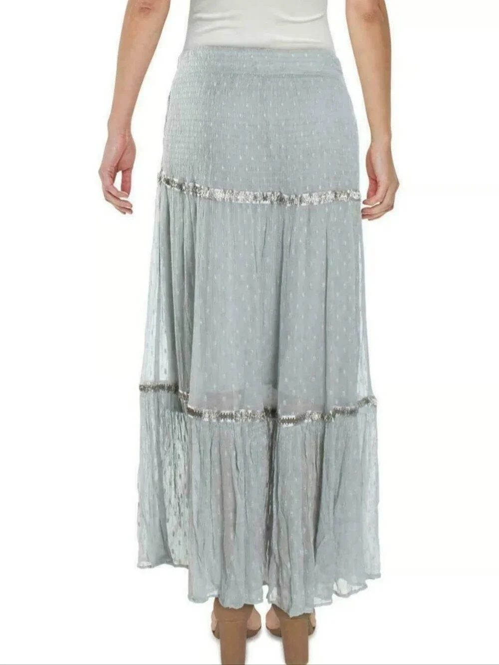 NWT Free people Elle Tiered Boho Skirt Sky Blue Beaded